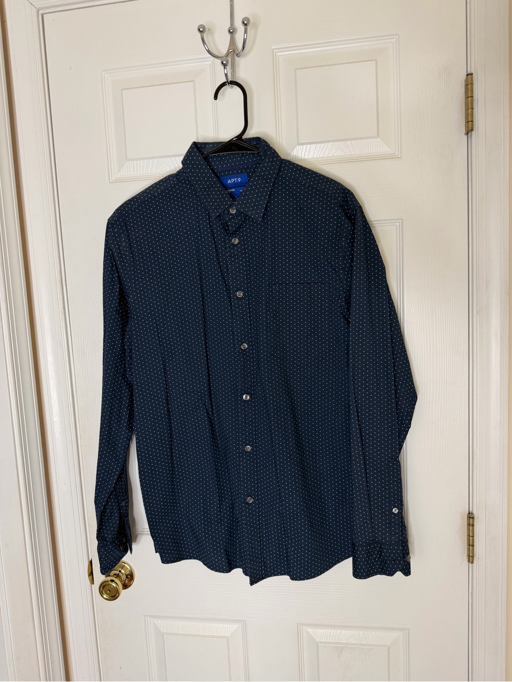 Apt. 9 Men's Dark Blue Dot-Print Long-Sleeve Button-Up Shirt
